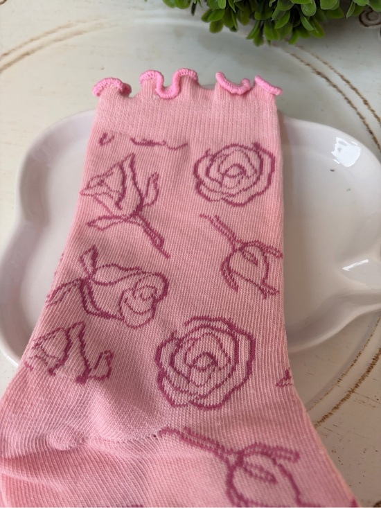 Accessories - Carole Inc Pink Rose Print Ruffle Top Socks one size